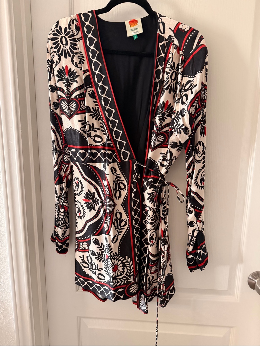 FARM Rio Black, White & Red Wrap Mini Dress